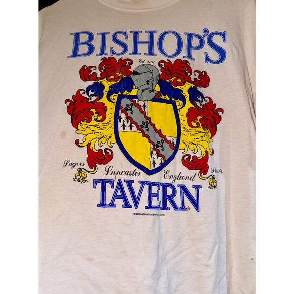 Vintage Single Stitch Bishops Tavern T-Shirt Lancaster England USA LG Tharshed - Picture 2 of 13